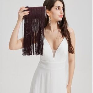 Elegant Burgundy Tassel Fringe Clutch
